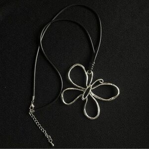 Giant Silver Butterfly Pendant Necklace